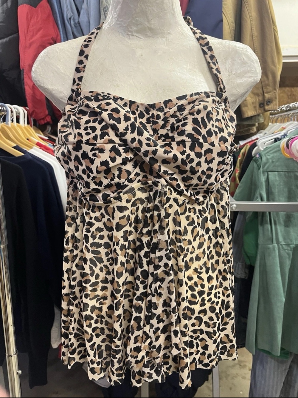 Kona Sol Tankini Flyaway Leopard Print Swim Top Size 16W